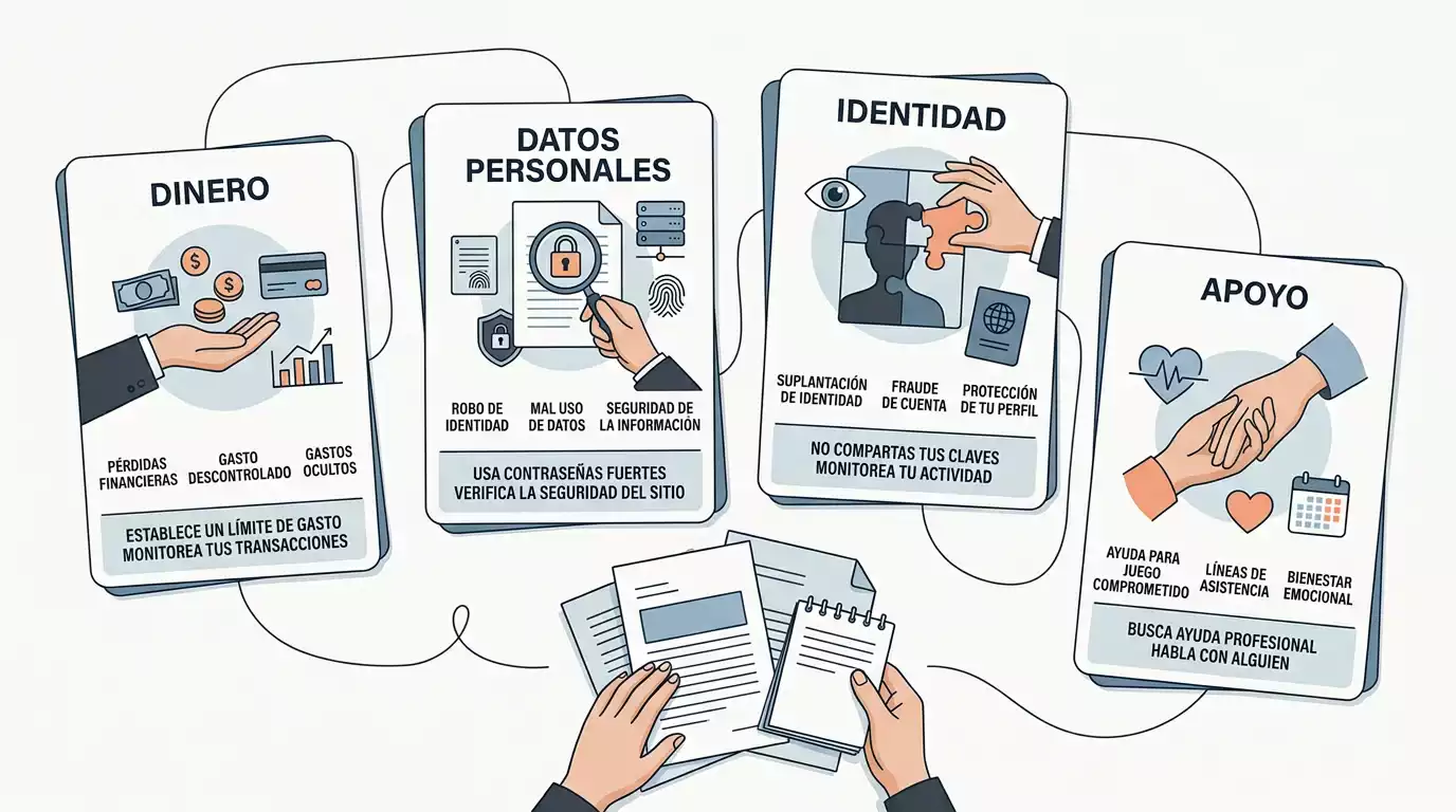 Mapa visual de riesgos sobre dinero, datos personales, identidad y soporte